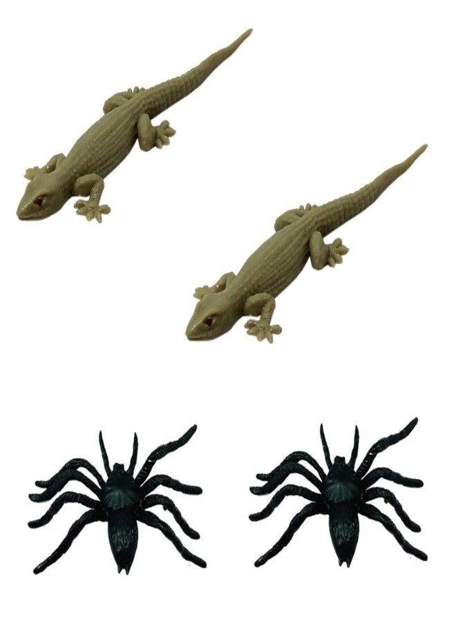 WAAOME Combo (2 Spider/Makadi Toyy + 2 Brown Lizard Toys) Real Looking Chipkali |Black Spider Toyy Fake toyy Insect Model Toy use Project (AB473) - Image 1
